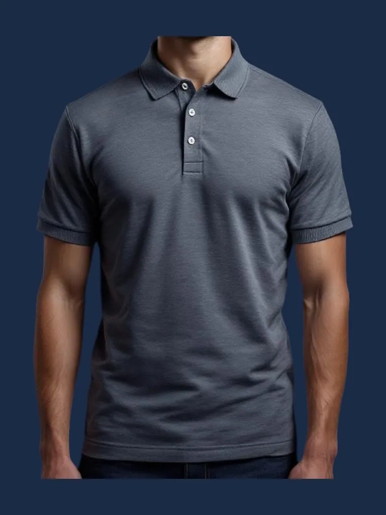 Classic piqué polo shirt manufacturer Karachi Pakistan showing black short-sleeve polo with ribbed collar and two-button placket, front view
