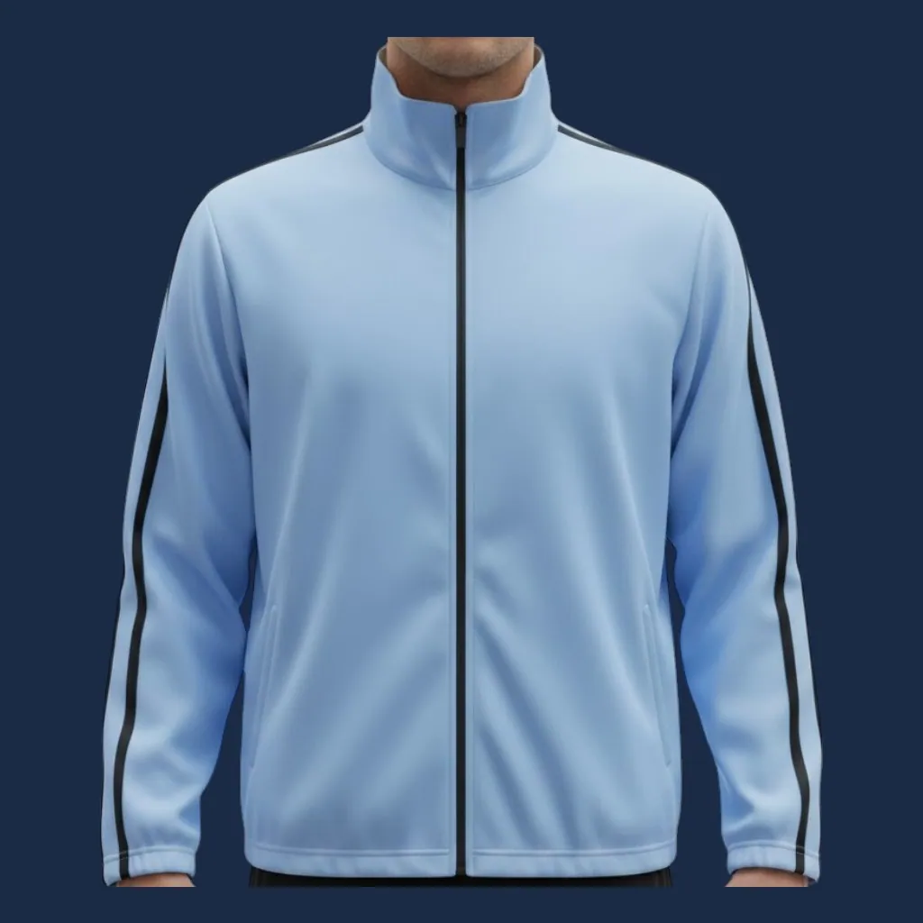 Sweatshirt manufacturer Karachi Pakistan showing full-zip sweatshirt with stand collar and full-length zipper, front view