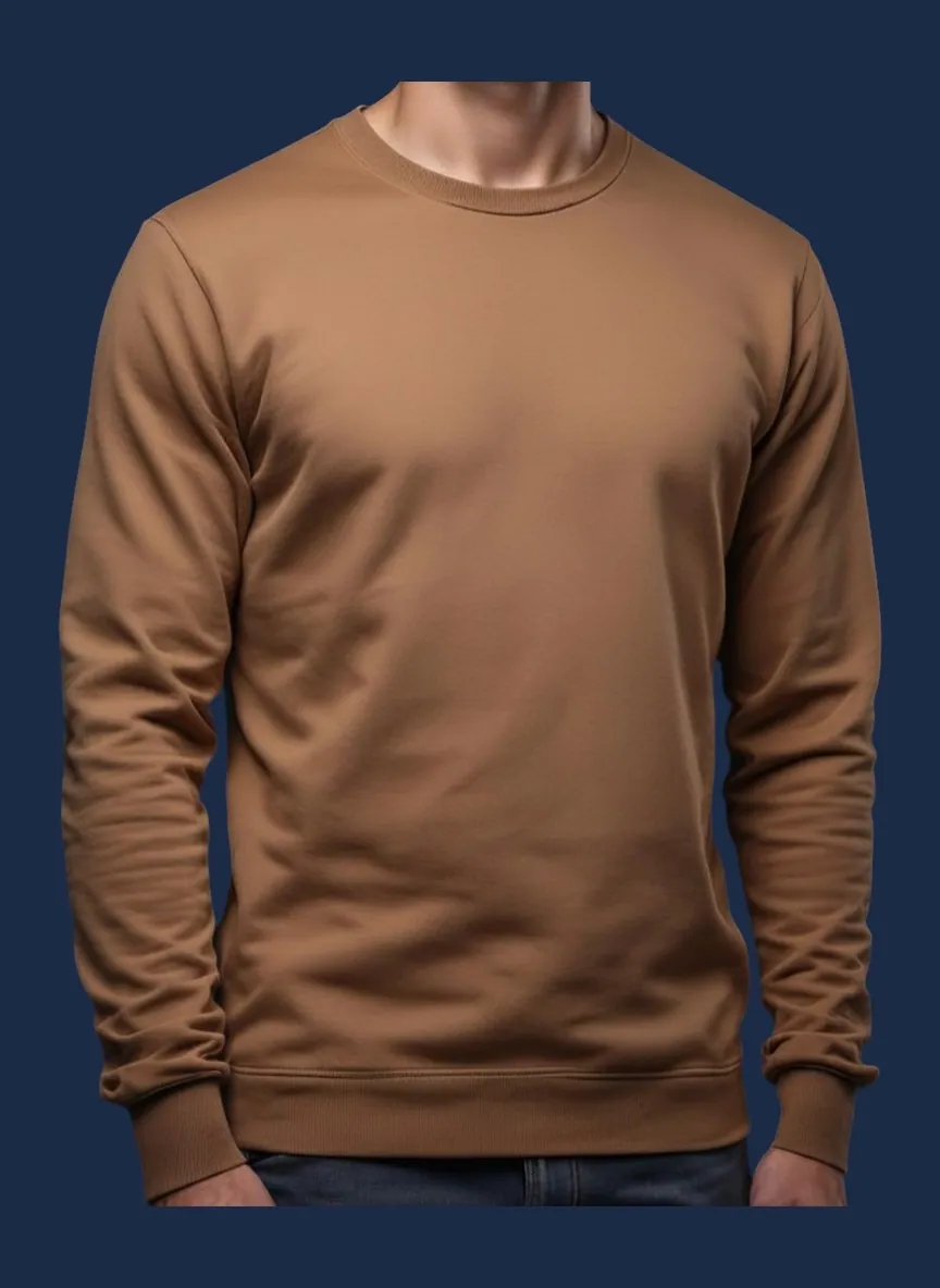Warm camel long-sleeve T-shirt manufactured by Apex Corporation t-shirt factory in Karachi Pakistan, layering weight