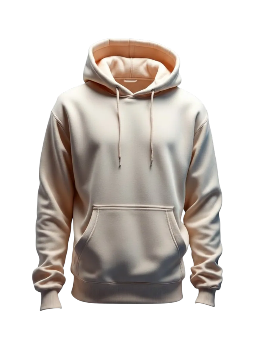 Hoodie manufacturer Karachi Pakistan showing bone cream classic pullover hoodie with kangaroo pocket and ribbed cuffs, front view