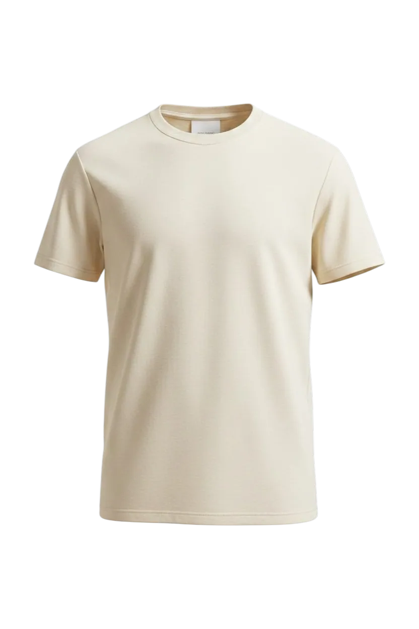 Bone cream classic crew neck T-shirt manufactured by Apex Corporation t-shirt factory in Karachi Pakistan, front view
