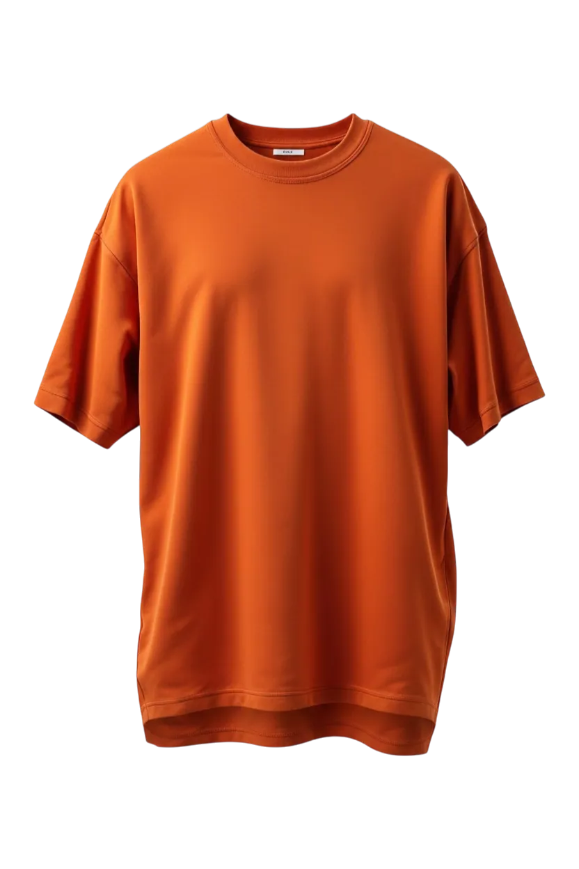 Burnt sienna oversized drop-shoulder T-shirt manufactured by Apex Corporation t-shirt factory in Karachi Pakistan, front view