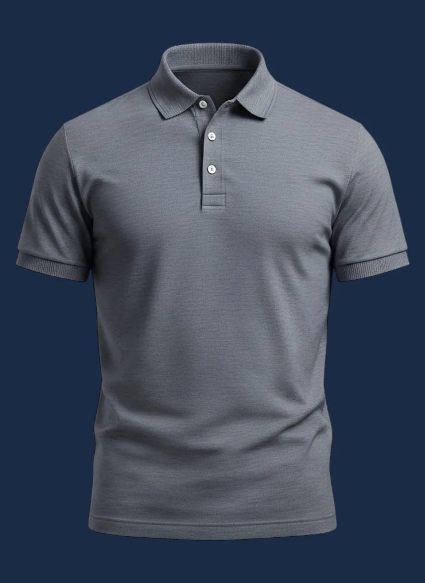 Classic piqué polo shirt manufacturer Karachi Pakistan showing black short-sleeve polo with ribbed collar and two-button placket, front view